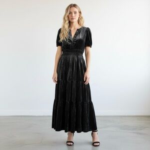 Anthropologie Black Short Sleeve Somerset Velvet Maxi Dress